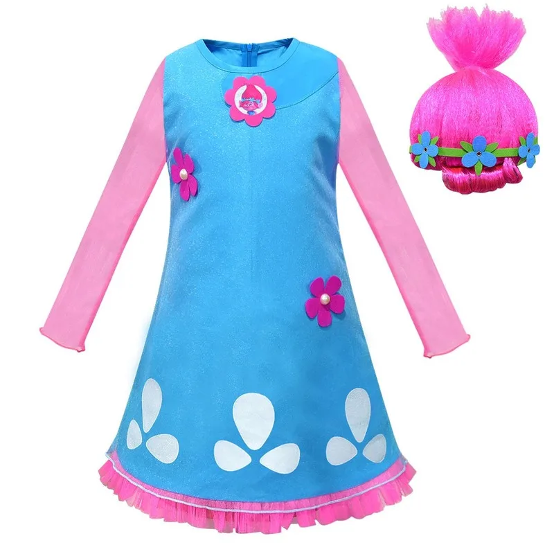 Kids Costumes Girls Trolls Poppy Costume Dress For Halloween for Carnaval Fancy Cosplay Girl Wig | Тематическая одежда и