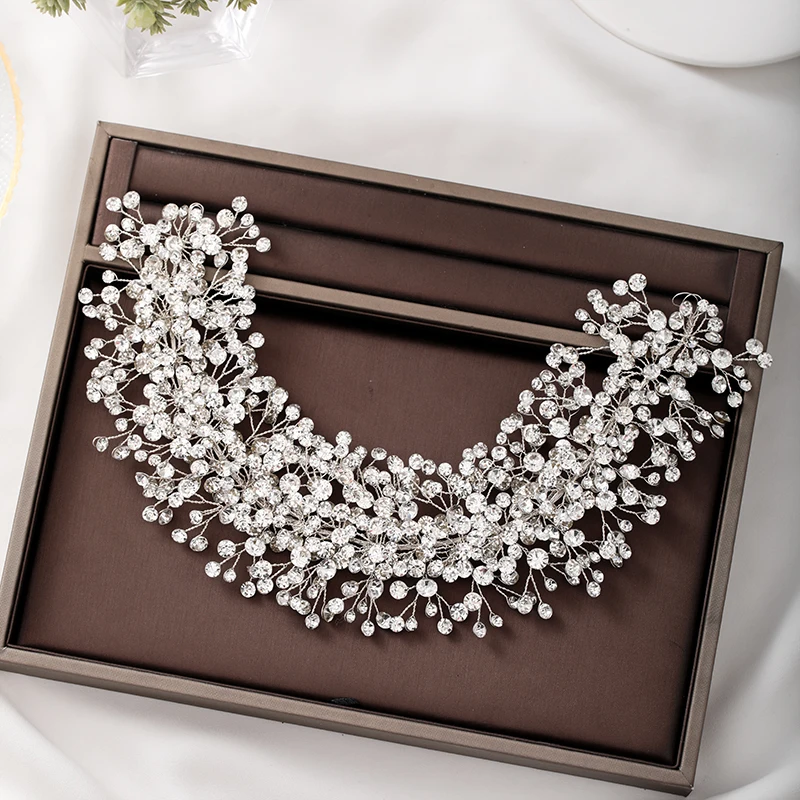 

Luxury Silver Color Wedding Hair Accessories Full Rhinestone Tiaras Hairbands Women Hair Jewelry Wedding Bridal Ornaments