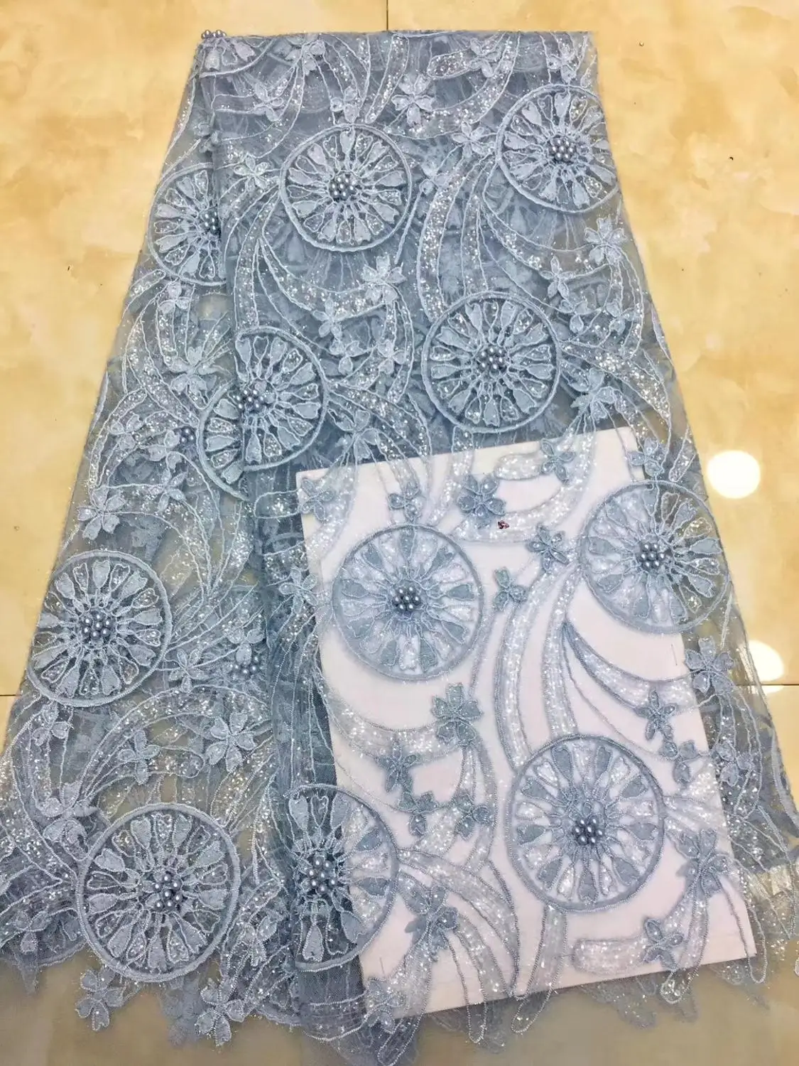 

beaded french lace fabric newcoming african net tulle lace fabric good quality embroidered mesh lace for party dress XZXJA091