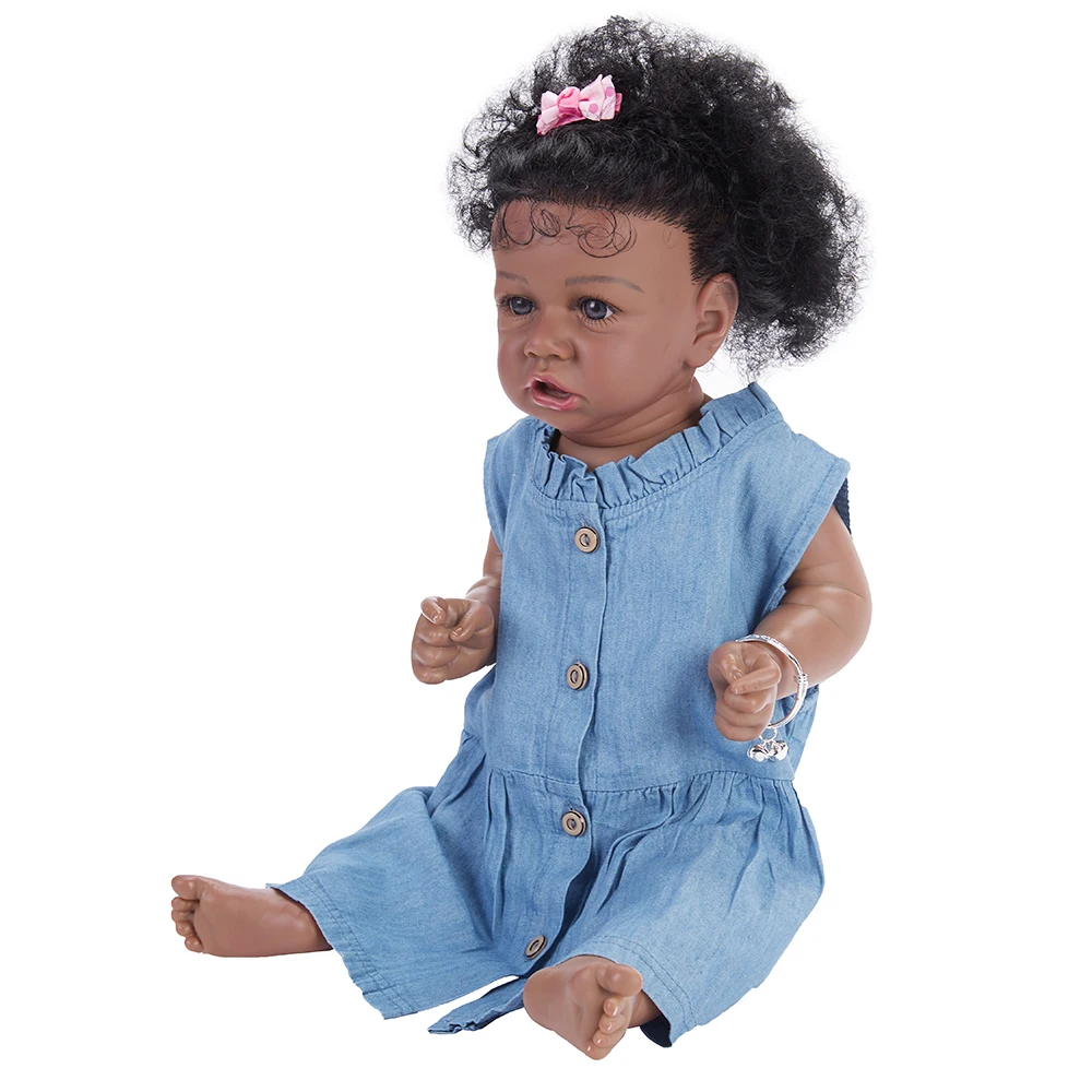 

23inch 58CM Silcone Reborn Doll Hair Cloth Body Blue Skirt Heart Bedtime Girl Birthday Gift Bebe Toys For Kids