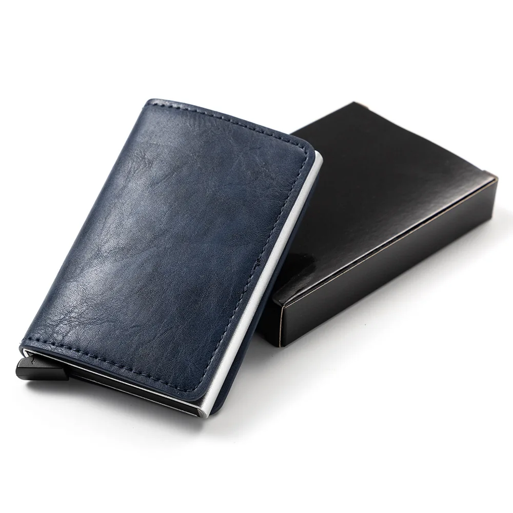 Dark blue Slymaoyi мужской кредитный держатель для карт s бизнес чехол для ID карт модный автоматический RFID держатель для карт алюминиевые кошельки для банковских карт - Цвет: Dark blue