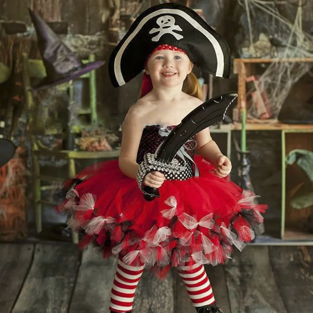 Пушистый костюм пирата платье-пачка из тюля до колена с бантом для девочек