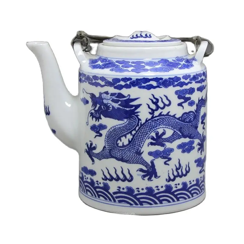 

The Qing Guangxu year Blue Dragon portable teapot antique porcelain of Ming and Qing Dynasties Handmade Home Furnishing handicra