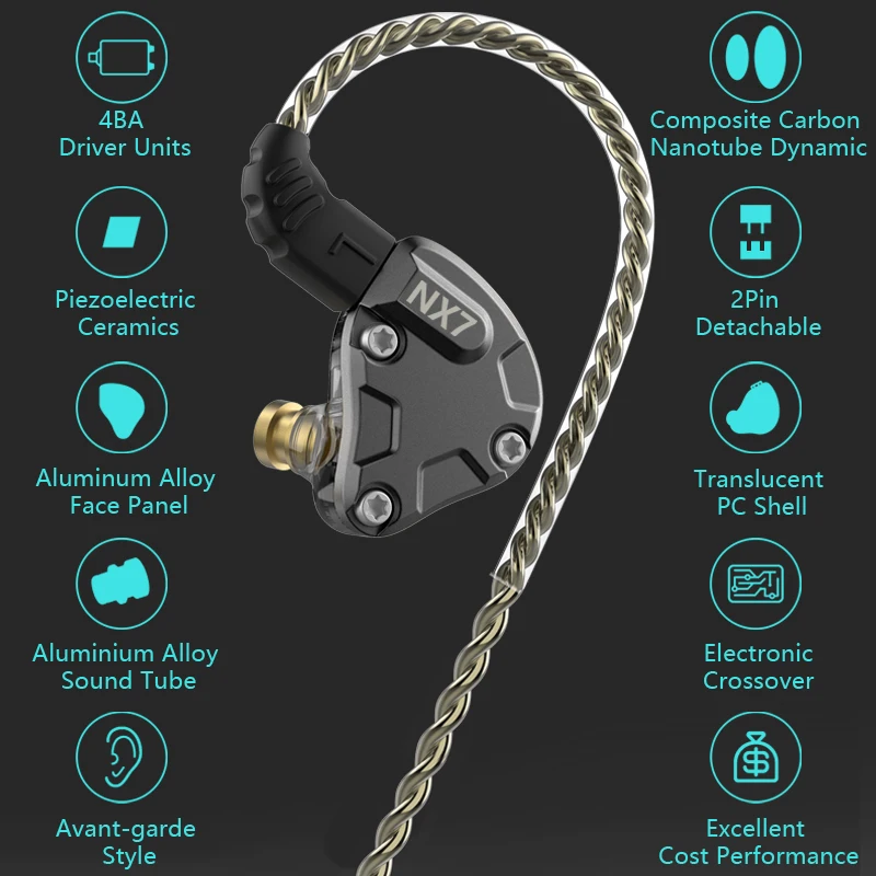 NICEHCK NX7 IEM наушники-вкладыши 4BA + двухкарбоновые нанотрубки динамическая