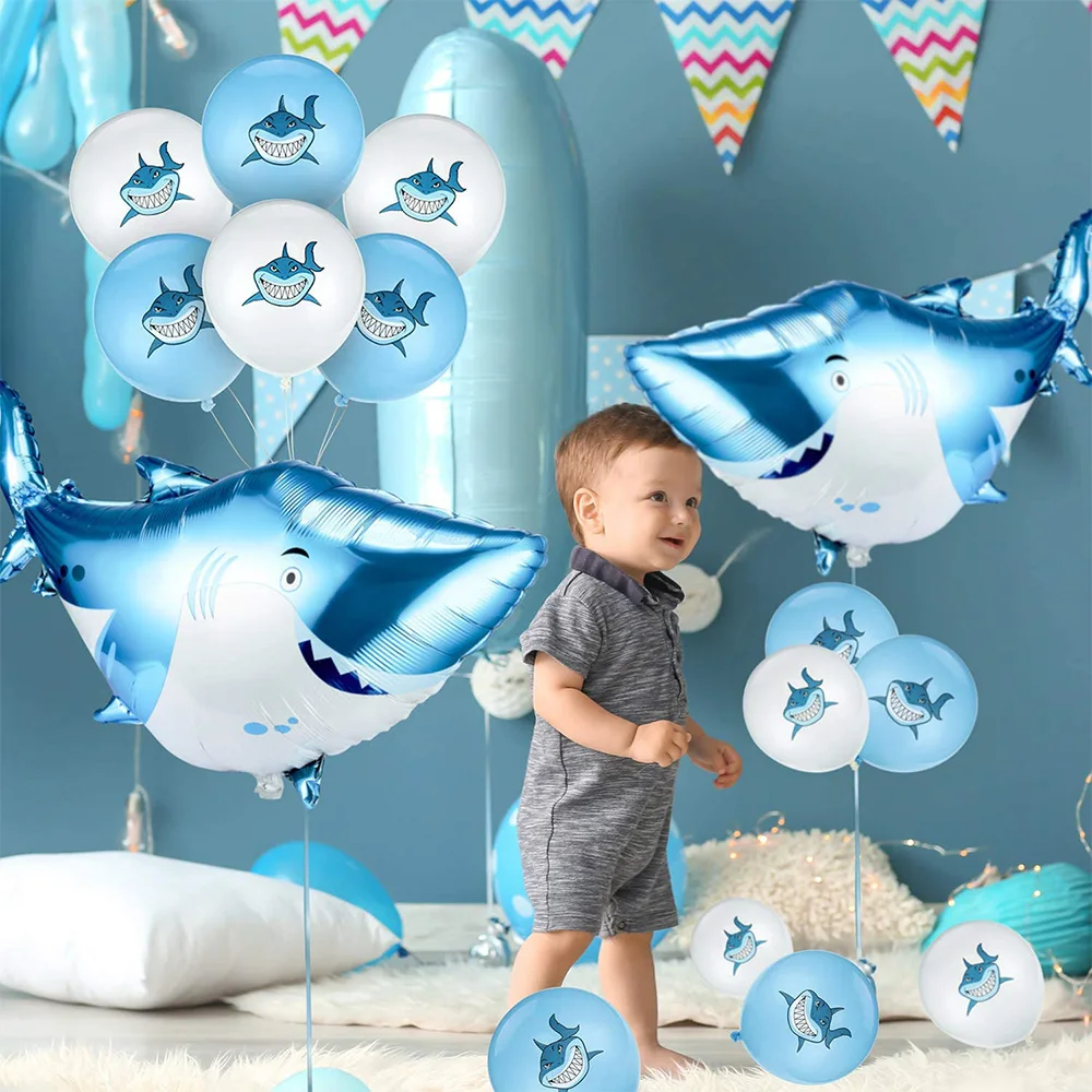 Amawill Shark Foil Ball and Shark Latex Balloons Kit for Shark Theme Kids Birthday Party Decoration Baby Shower Ocean Supplies