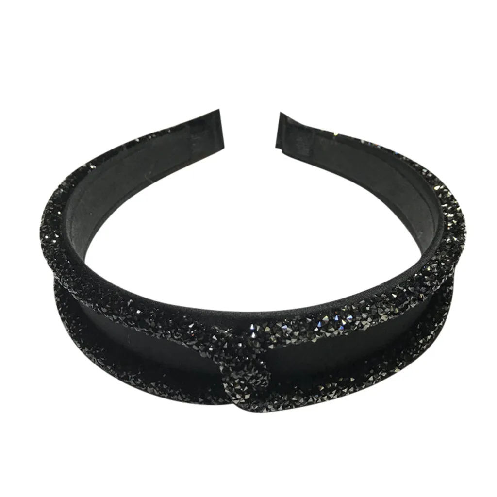 Повязка на голову женская со сверкающими вставками простой однотонный широкий