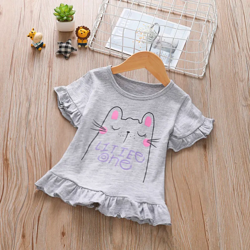 

baby kids Girls Summer Short Sleeve T-Shirt cotton baby girls causal o-neck half sleeve children cats t-shirt tops tees 7149 02