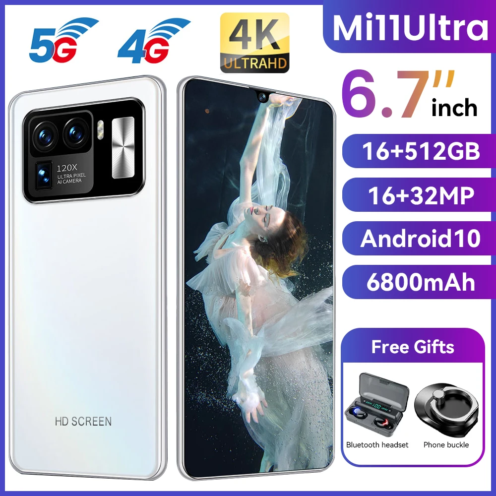 

Global Version 5G Phone Mi 11 Ultra 6.7-inch Smartphone 16+512G 6800mAh Battery Android Phone Full Screen Supports Google Wifi