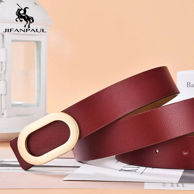 

JIFANPAUL New fashion ins style simple and versatile oval buckle belt alloy buckle ladies belt dress jeans belts designer belts