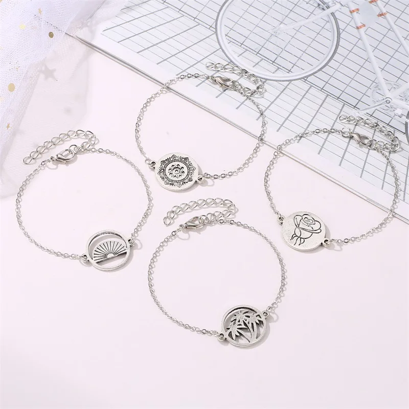 Набор полых круглых веерообразных браслетов с кокосовым деревом этнический