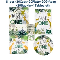 wild one birthday forest animal tableware jungle safari birthday decoration supplies paper plates cup tablecloth party supplies