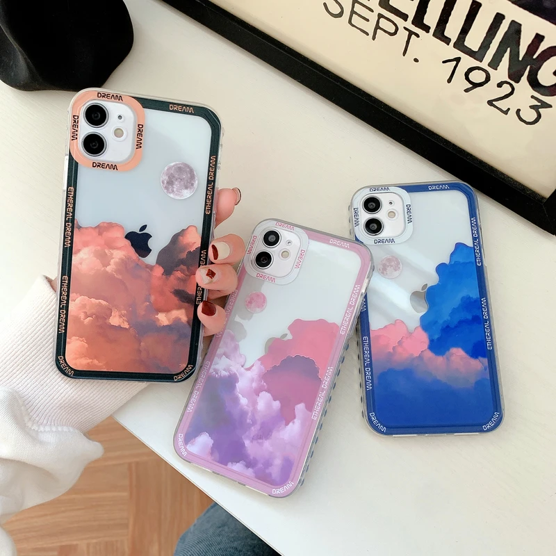 

Art Retro Sunset Cloud Scenery Korean Phone Case For iPhone 12 11 Pro Max X Xr Xs Max 7 8 Puls SE 2020 Cases Soft Silicone Cover