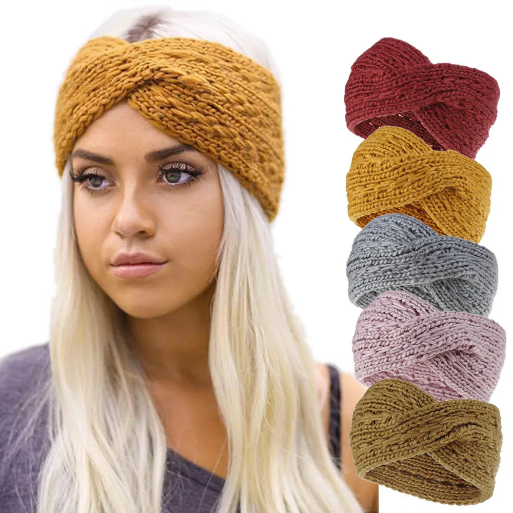 

Winter Warmer Ear Knitted Headband Turban For Women Crochet Bow Wide Stretch Solid Hairband Quality Headwrap Hair Accessories
