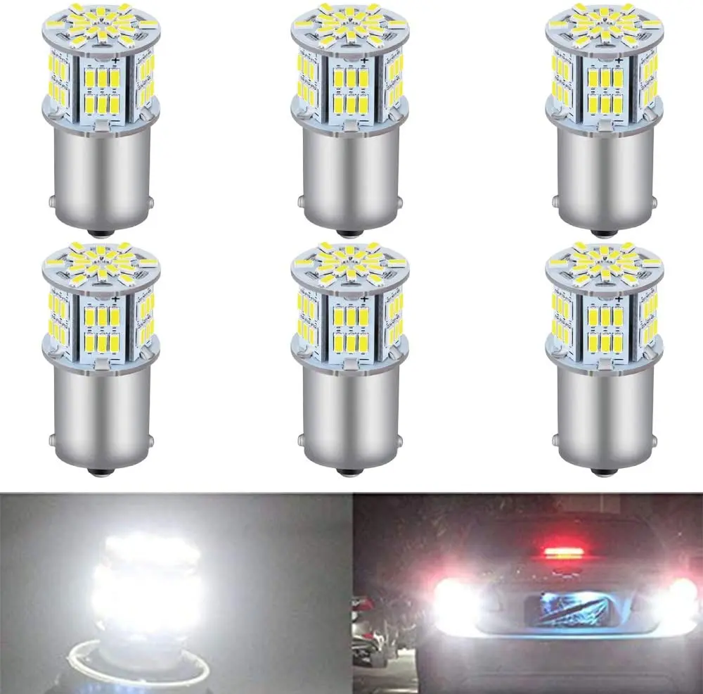 

6-Pack 1156 BA15S 7506 1141 1003 1073 White LED Light 12V-DC 3014 54 SMD Car Interior RV Camper Lighting Tail Brake Light Bulbs