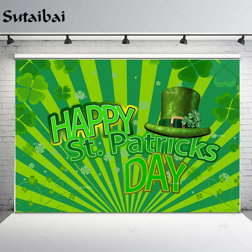 

Happy St. Patrick’s Day Photo Backdrop Luck Day Leprechaun Hat Shamrock Clover Photography Background Green Backdrop PhotoStudio