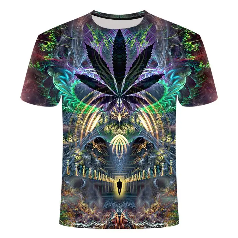 

Men's short-sleeved T-shirt, psychedelic galaxy flower color 3D printed short-sleeved T-shirt