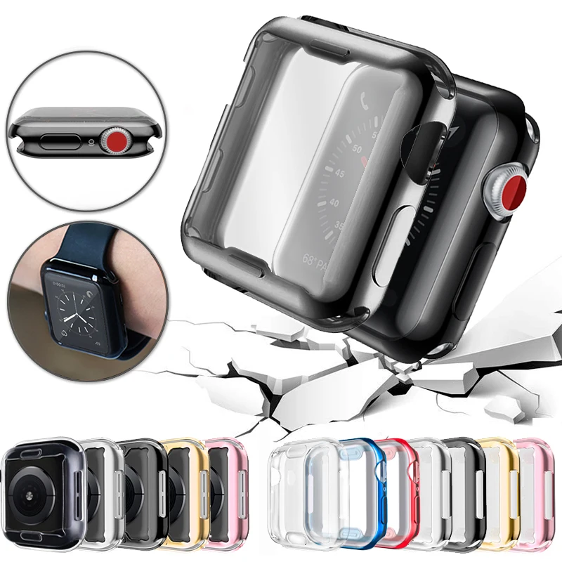Тонкий чехол для часов Apple Watch, чехол 5, 4, 3, 2, 1, 42 мм, 38 мм, мягкий прозрачный ТПУ 360, Защита экрана для iWatch 4, 44, 40 мм, аксессуары