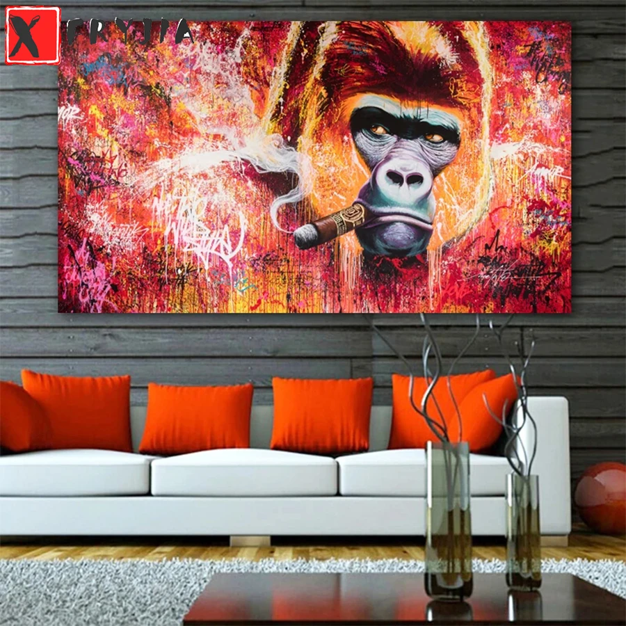 

Full square Round drill Diamond embroidery Abstract art smoking orangutan 5D DIY diamond Painting Cross Stitch Rhinestone Mosaic