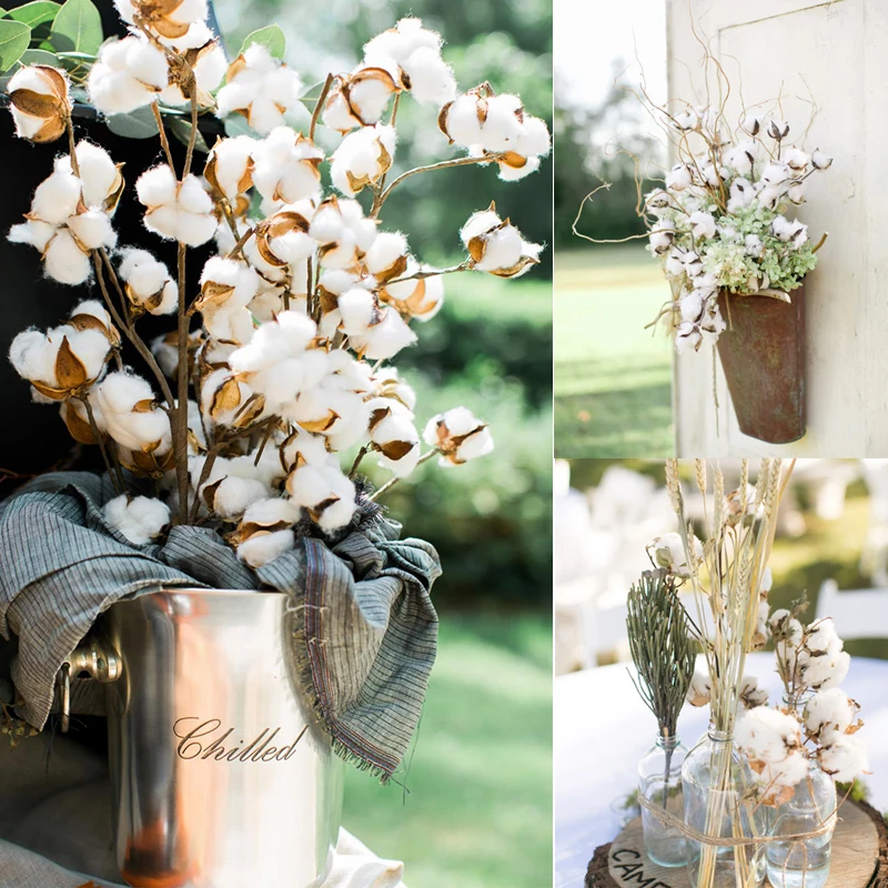 

1 Bunch 10Heads Naturally Dried White Cotton Flower Artificial Floral Branch For Wedding Birthday Party Home Decor Fake Flowers