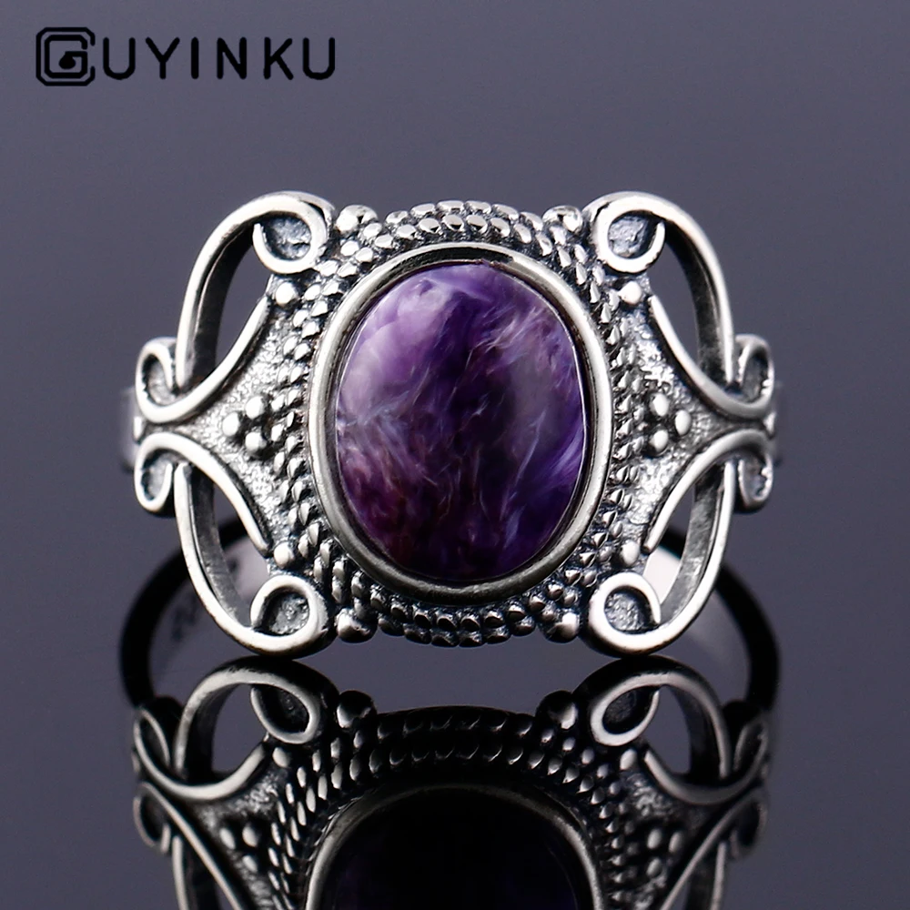 925 Серебряное кольцо овальное 8*10 мм натуральный лунный камень фиолетовый дракон
