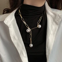 vintage gold color long chain pearl necklace for women personality fashion charming chains necklace collars party jewelry 2021