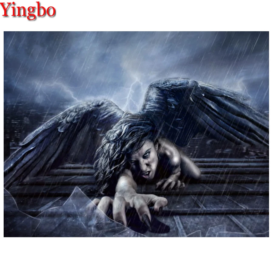 

Полноразмерная картина из страз 5D "сделай сам" с изображением темного ангела, Женская Вышивка, Набор для вышивки крестиком декор из алмазной...