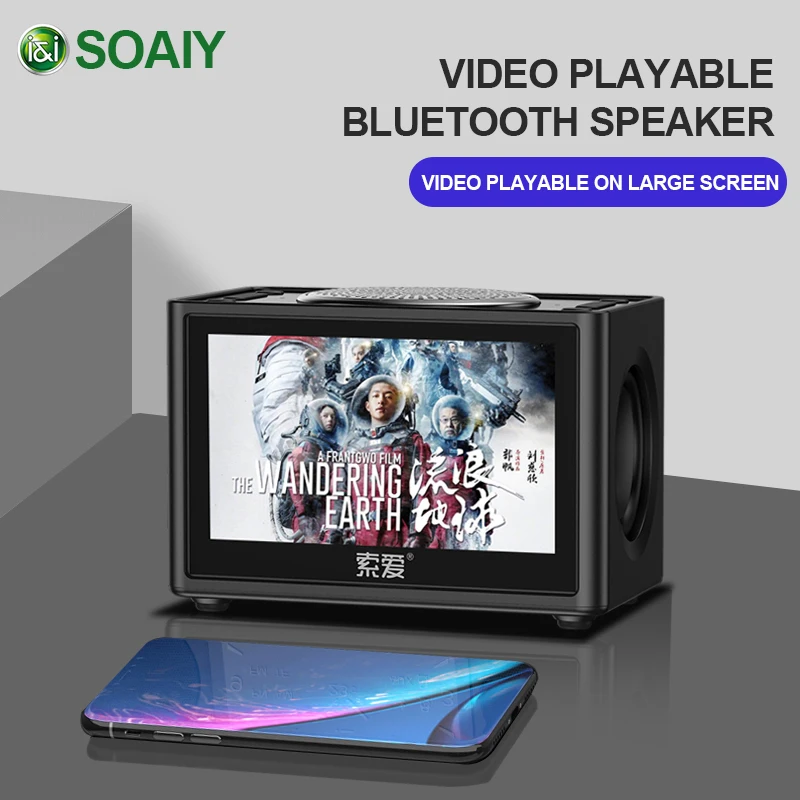 SOAIY K6 Портативный видео динамик Bluetooth беспроводной 3D стерео уличные комнатные автомобильные часы ЖК-дисплей FM радио Поддержка TF сабвуфер