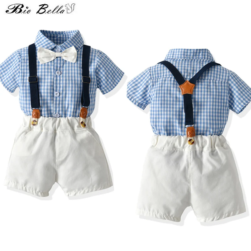 

Biobella Baby Boys Clothes Set Fashion Gentleman Kids Boy Birthday Summer 100% Cotton Boy Infant Set T-Shirt+Belt Pants Outfits
