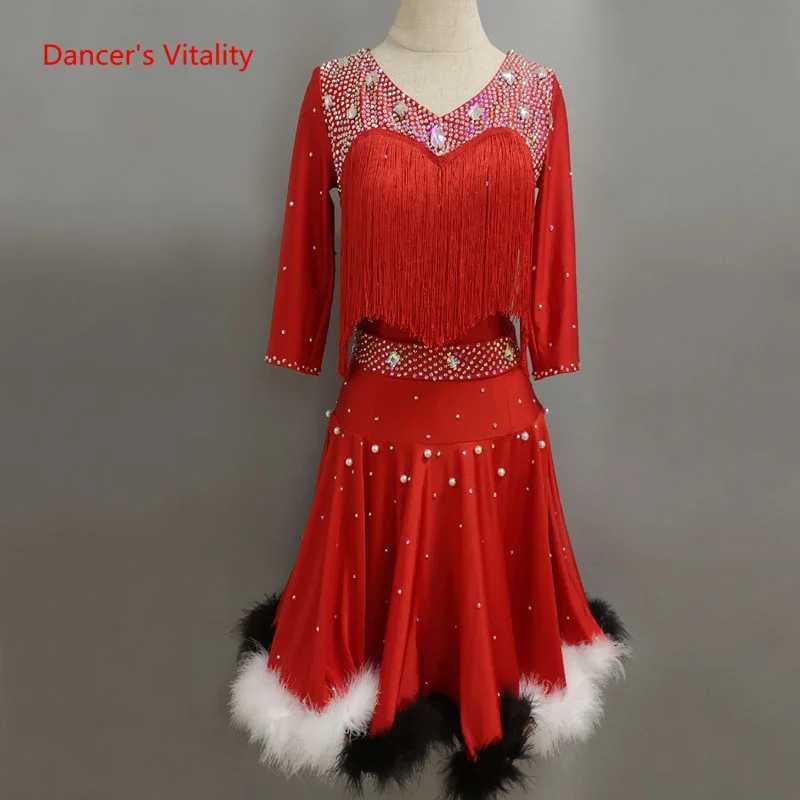

Children's Adult Latin Dance Competition Clothes Kid's Latin Performance Dress Customzied Female Women's Latin Skirt Stage Wear
