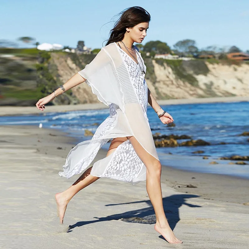 

Lofia Lace Chiffon Dress Summer Bohemian Sexy Women Midi Dress Beach Vacation White Dresses Womens Sundress Perspective Vacation