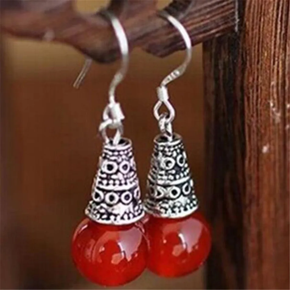 

National Red agate ethnic style retro crystal earrings Mother's Day Diy Lucky Wedding Halloween Women Hook VALENTINE'S DAY