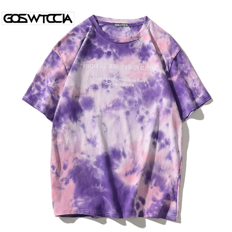 GOSWTCCIA Tie Dye футболки с круглым вырезом и коротким рукавом 2020 летняя хлопковая