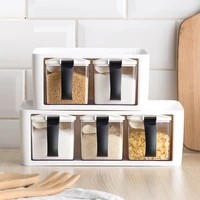 1 set spice rack with lid seasoning salt container herb spices condiment storage jar cooking seasoning box with spoons