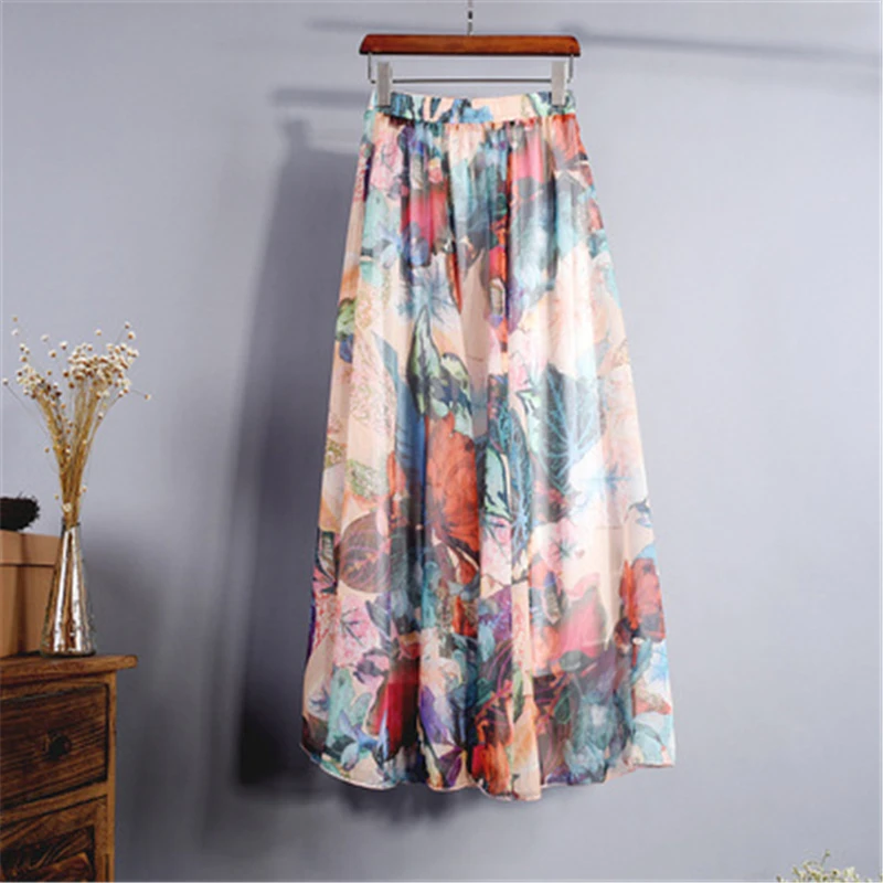 Харадзюку Винтаж Макси Юбки Женские однотонные Boho шифон Saia Longa Лето Тюль повседневные богемные длинные юбки женская одежда - Цвет: Style Six
