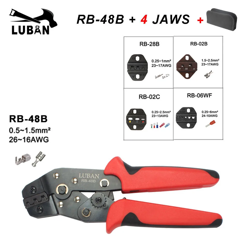 RB-48B 4JAW KIT RB-48B, Мини, Европейский стиль, обжимной инструмент, обжимные плоскогубцы 0,5-мм2, многофункциональный инструмент, инструменты, лучший бренд, LUBAN, серия RB, sn-48b - Цвет: RB-48B 4JAW KIT
