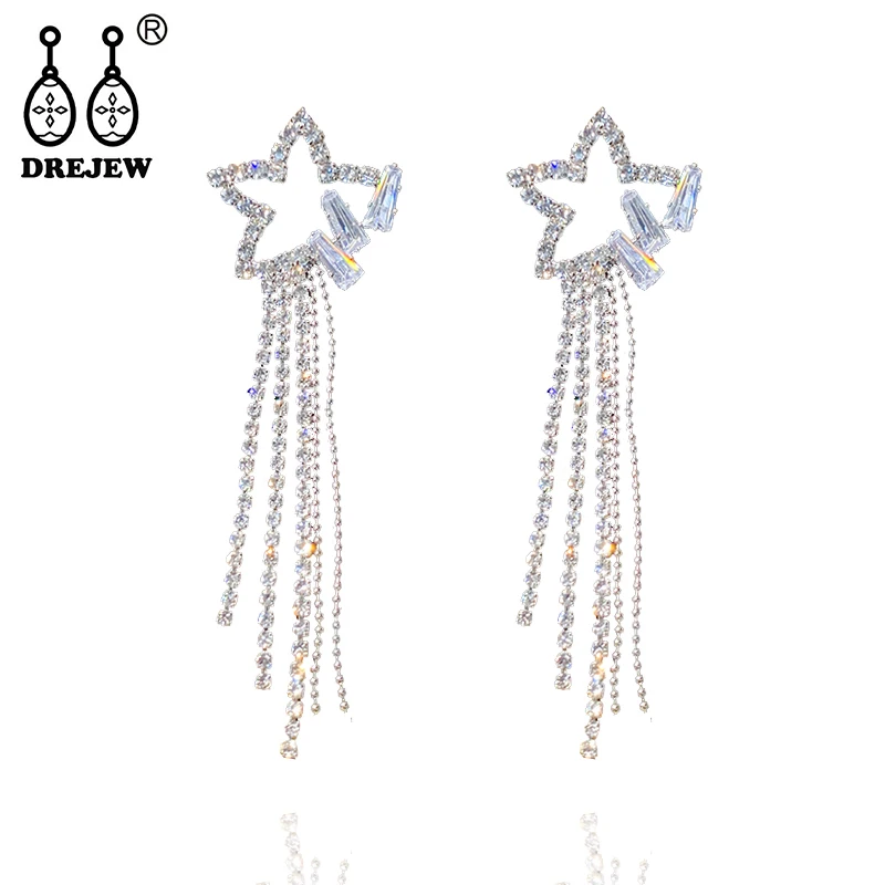 DREJEW длинные кисточки Золотые Серебряные звезды Эффектные серьги 925 Висячие