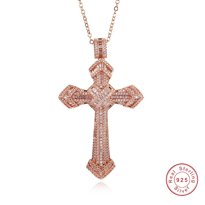 

Luxury Jewelry Christianity Cross Pendants sona diamond painting full Real 925 silver & rose gold Hip hop Necklace For women men
