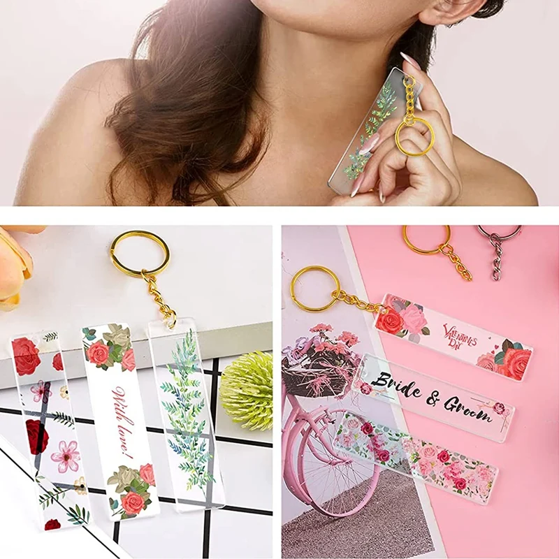

150Pcs Acrylic Keychain Blank with Rings for Vinyl, Clear Key Chains Rectangle Acrylic Blanks for DIY Crafts and Project
