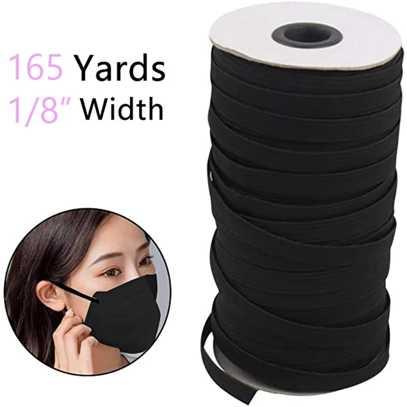 

165 Yards Length 1/8 Inch Width Briaded Elastic Bands Knit Elastic Cord Heavy Stretch Elastic String for Sewing Craft, Mask DIY