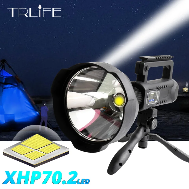 Суперъяркий Светодиодный прожектор XHP70.2, светодиодный фонарик с большой емкостью 8000 мАч, портативный аварийный прожектор с монтажным кронш... от AliExpress WW