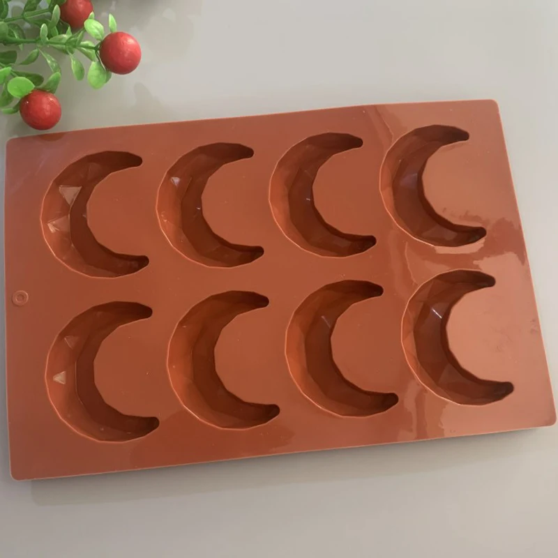 

3D Diamond Moon Shape Mini Mousse Cake Silicone Mold Dessert Eid Mubarak Ramadan Baking Cake Mold Mousse Mold Cake Kitchen Tools