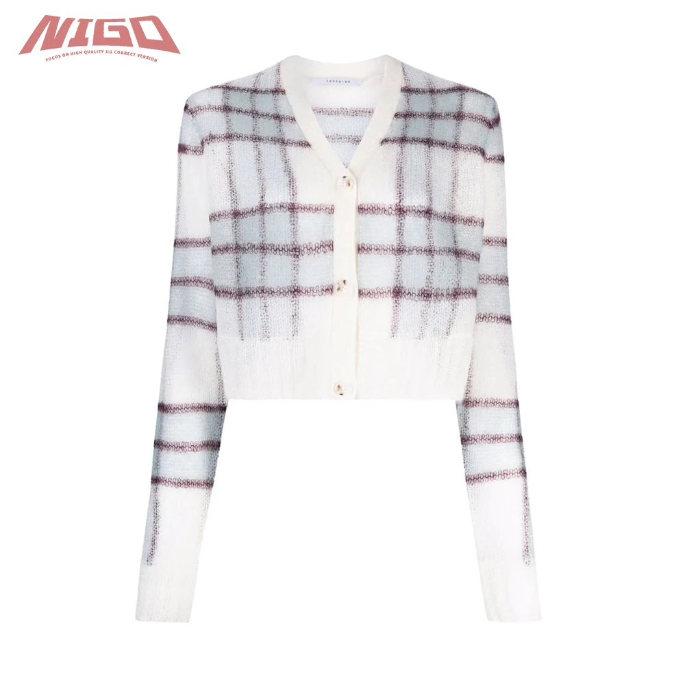 

Женский осенне-зимний мохеровый кардиган NIGO Ms 21ss в клетку с коротким рукавом # nigo55897