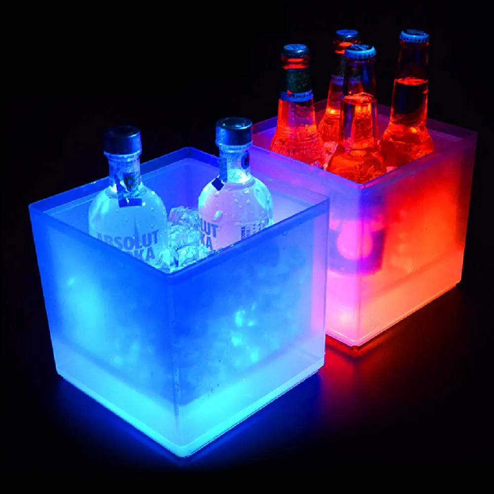 Fashion Double-Layer Champagne Ice Bucket Champagne Light Ice Bucket Square Led Light Ice Bucket Double Ice Bucket Convenient