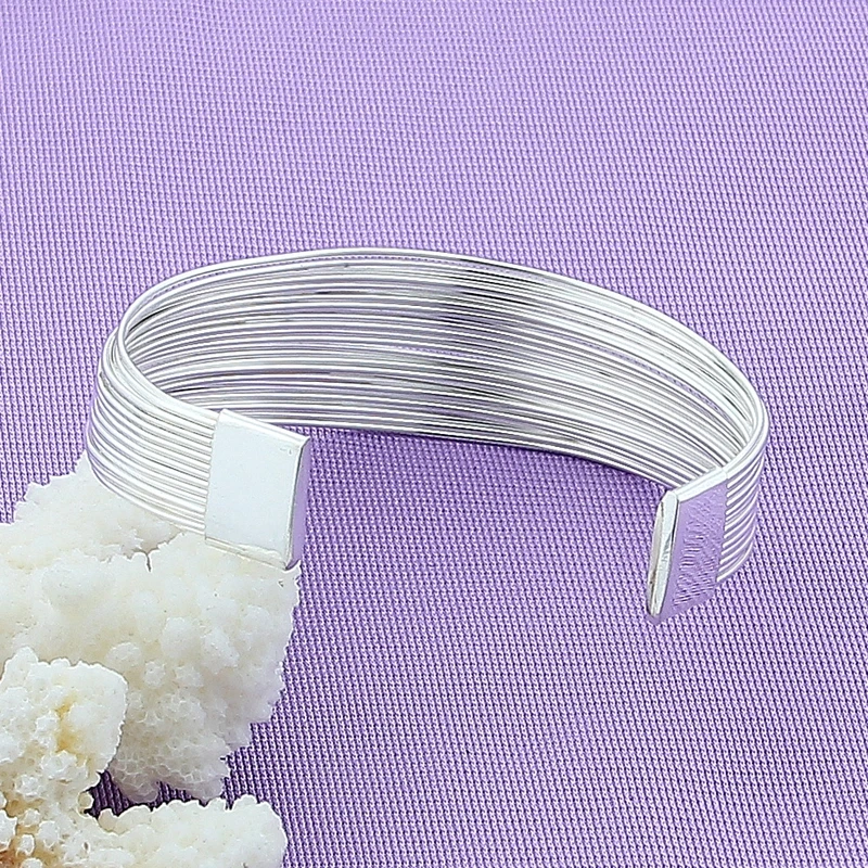 

Fashion 925 Sterling Silver Multi-Line Bracelet Bangles Women Simple High Quality Silver Bracelet Bangles Jewelry