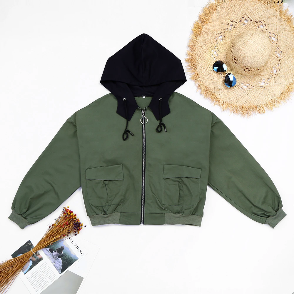 Женская короткая толстовка на молнии с длинным рукавом и карманами | одежда