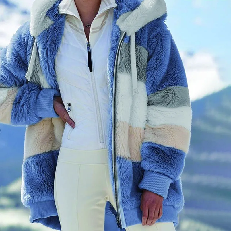 

Теплая зимняя одежда, толстая пушистая толстовка с капюшоном на молнии размера d, милые плюшевые Топы большого размера 5xl в стиле пэчворк с ц...