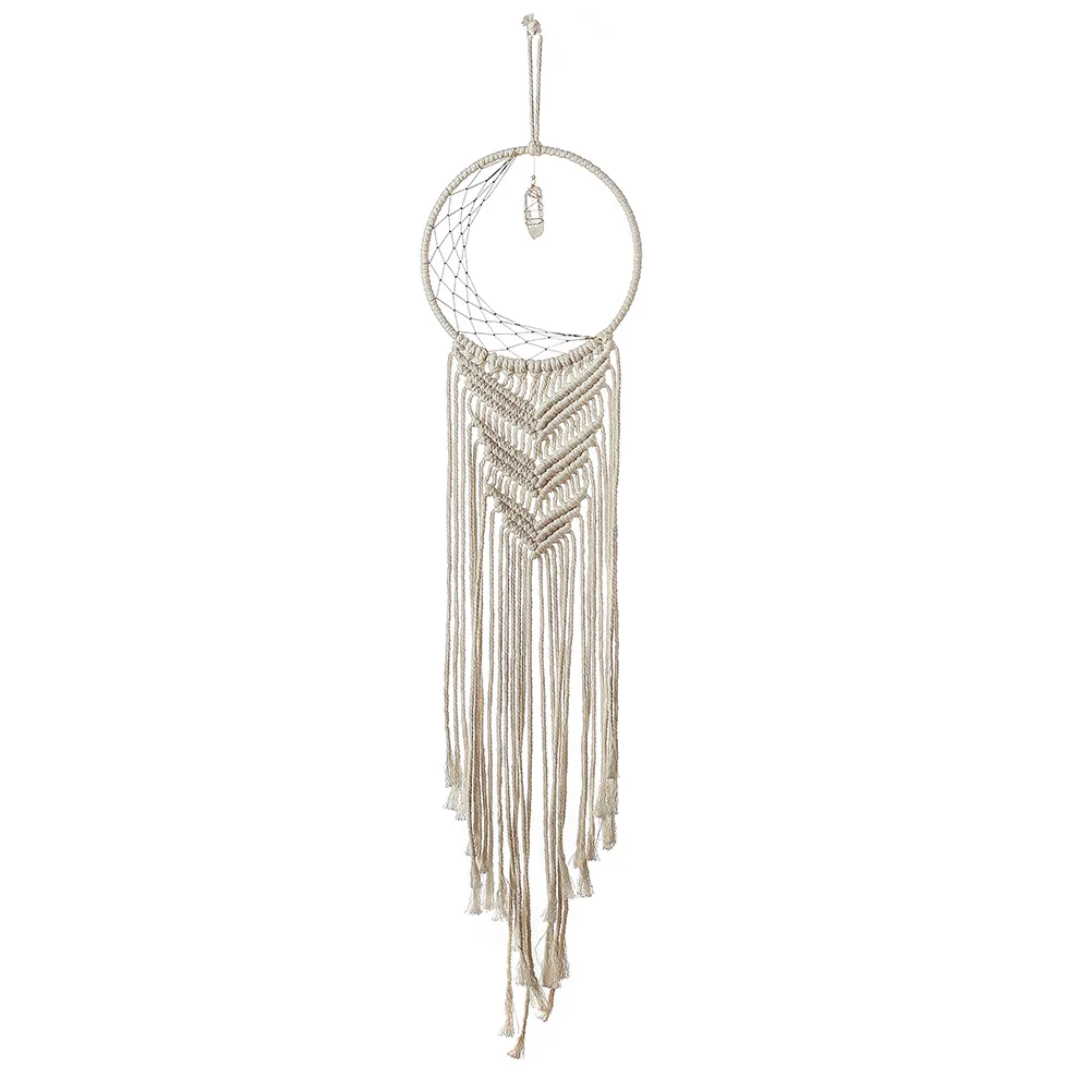 

Boho Weaving Dream Catcher Wall Hanging Crystal Stone Pendant Bedroom Decor Home Wall Decorative Tapestry for Room Wind Chime
