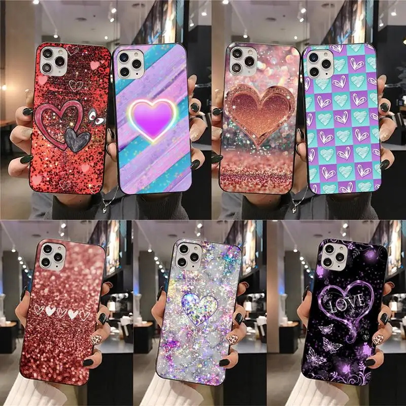 Чехол из мягкого силикона и ТПУ с блестками в форме сердца для iPhone 11 pro XS MAX 8 7 6 6S Plus