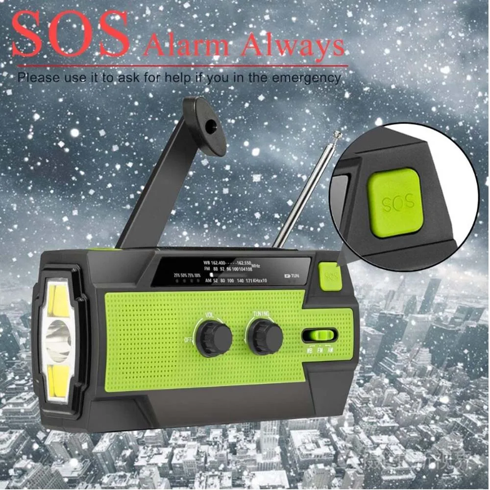 

Emergency Radio Weather LED Flashlight IPX3 Waterproof Phone Charger Outdoor Multifunctional Solar Hand Crank Radio