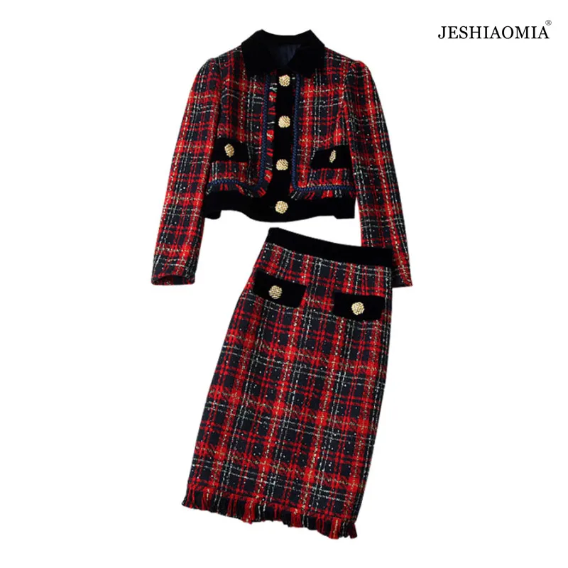

Осенний твидовый однобортный пиджак и юбка JESHIAOMIA в клетку, 2021